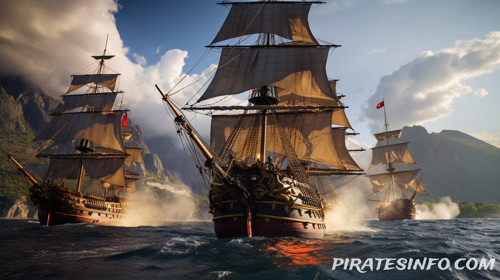 Pirate galleons battling at sea