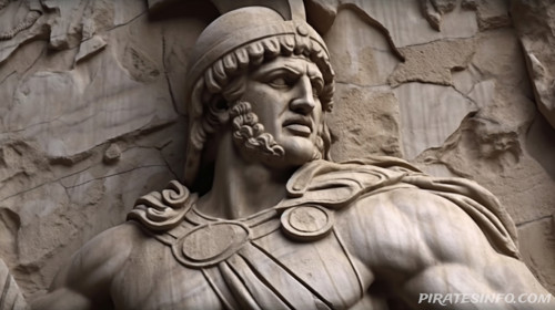 A roman pirate in stone, a carving in marble
