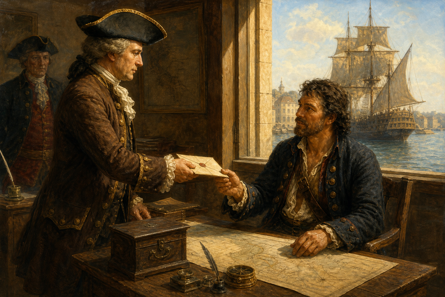 Privateers Were Legal Pirates Until the Paperwork Turned on Them editorial illustration.
