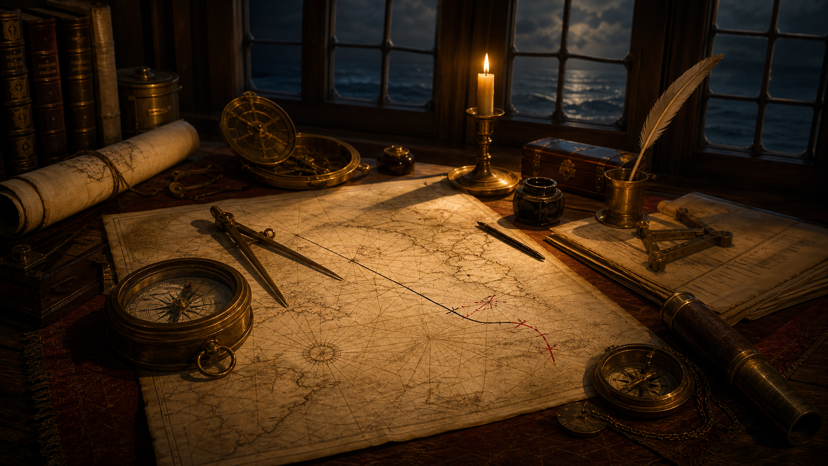 Pirate navigation maps and sea charts.
