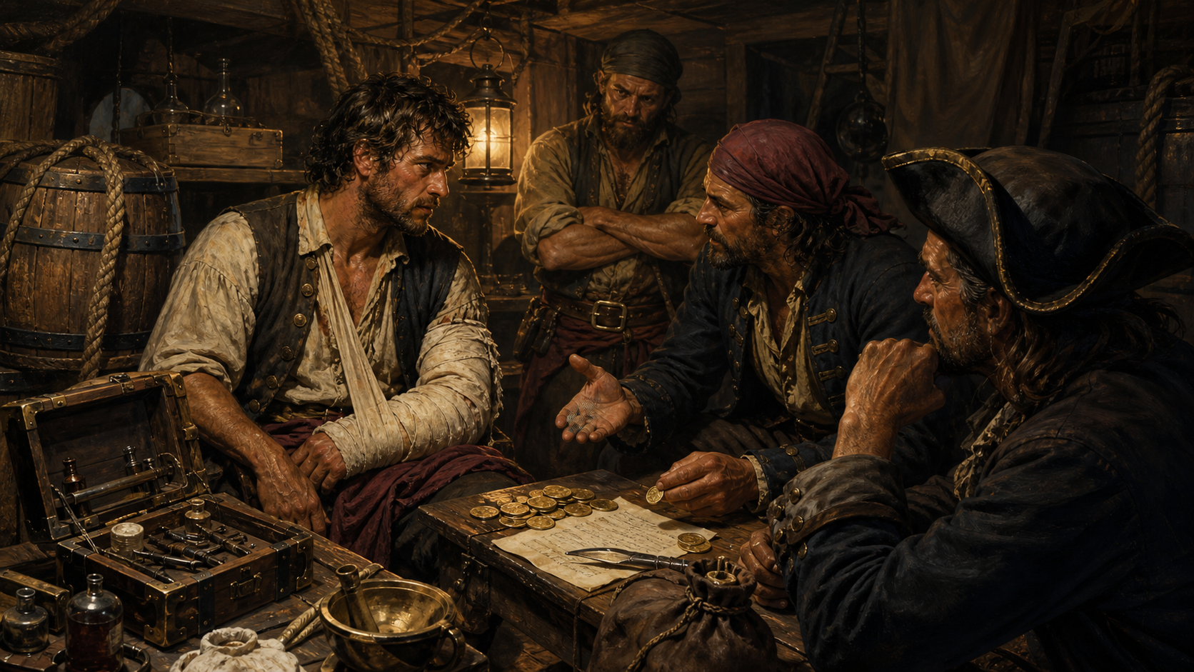 Pirate injury compensation and crew shares.
