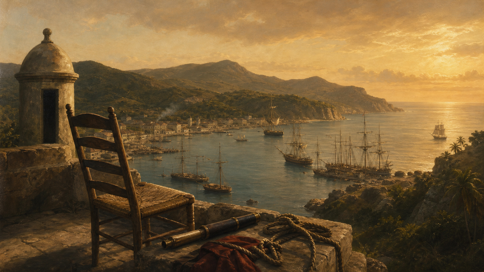 Tortuga pirate harbor and shoreline.