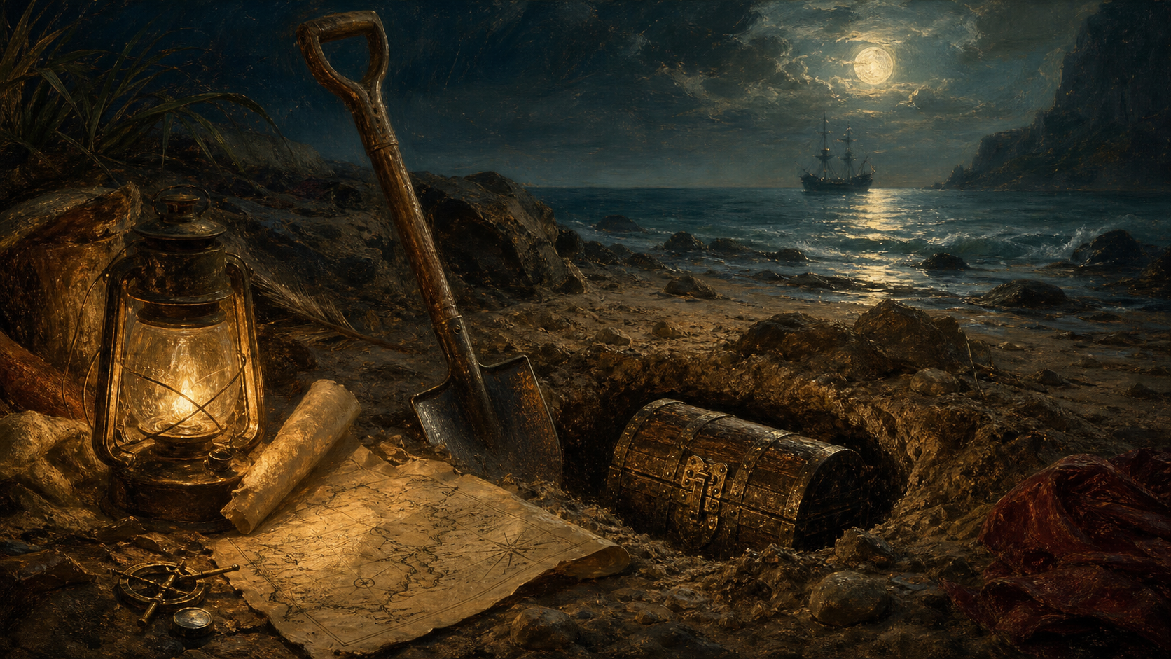 Pirate buried treasure.