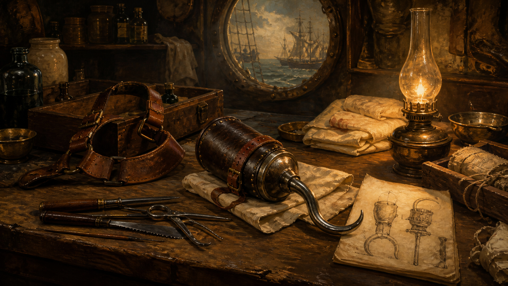 Pirate hooks and prosthetics.
