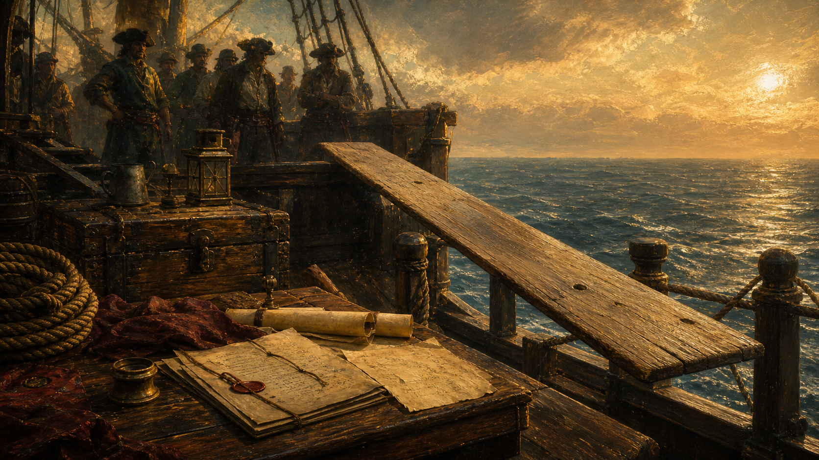Walking the plank and pirate punishment.