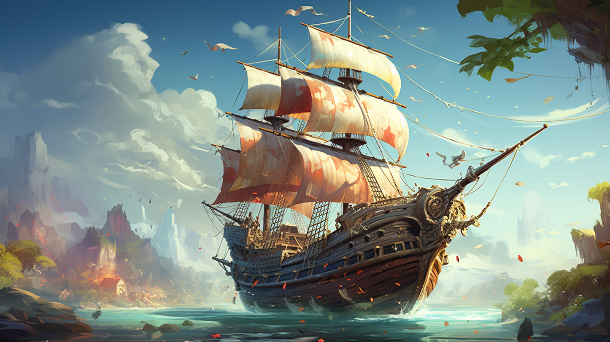 Golden Age pirate ship under sail