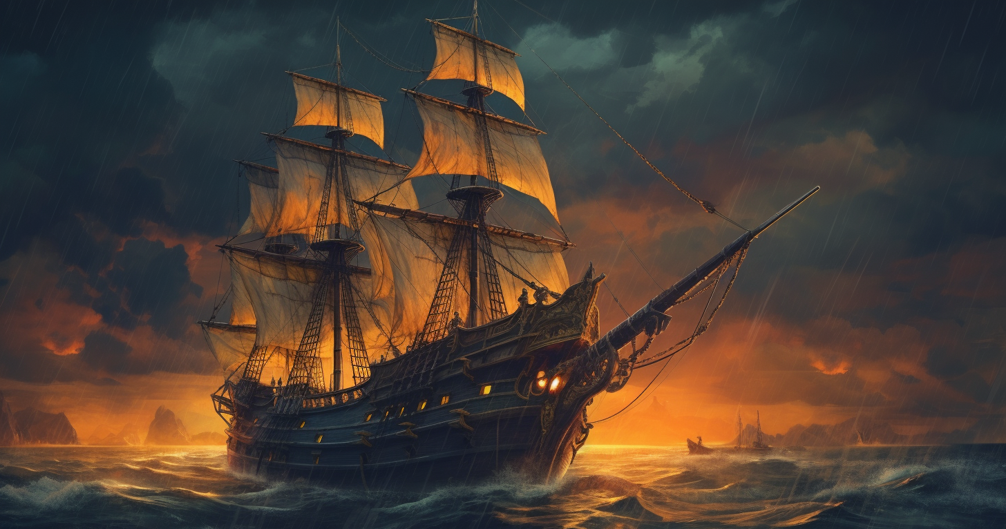Pirate ship combat illustration